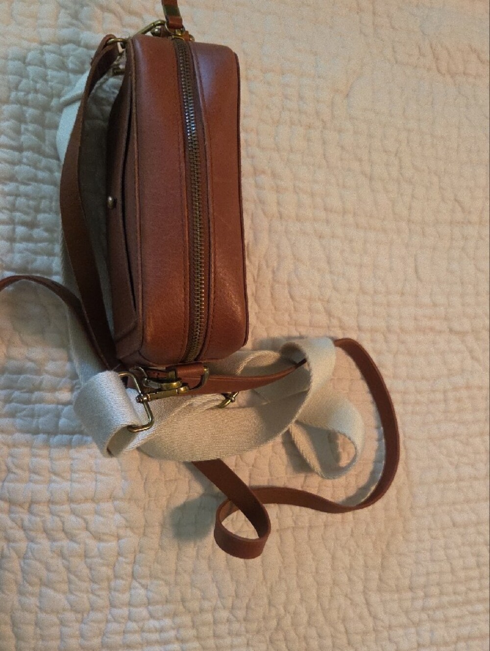 Madewell Tan Leather Crossbody with Cream Fabric Strap - Picture 6 of 6